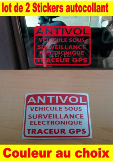 lot 2 stickers autocollant antivol vehicule gps traceur tracker alarme securité