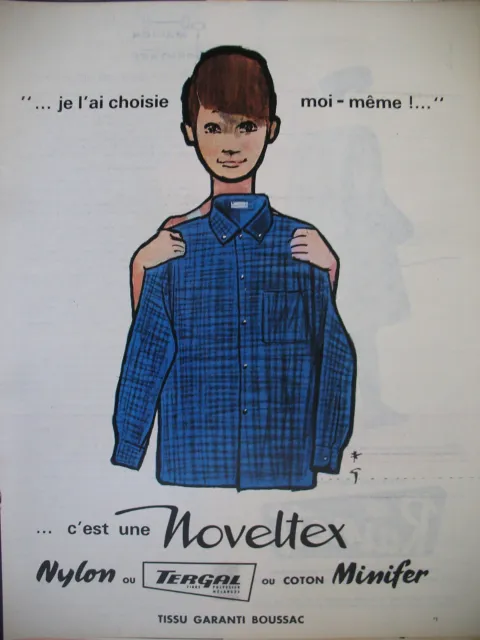 Publicite De Presse Noveltex Fibre Tergal Nylon Coton Illustration Gruau Ad 1961