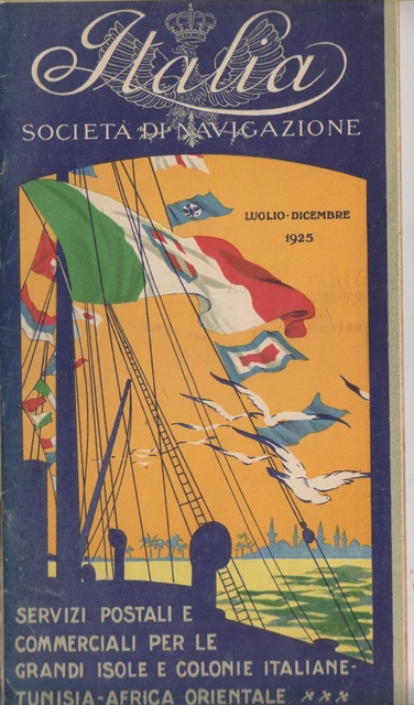 T) Volantino brochure turistica Italia Navigazione 1925 rotte orari