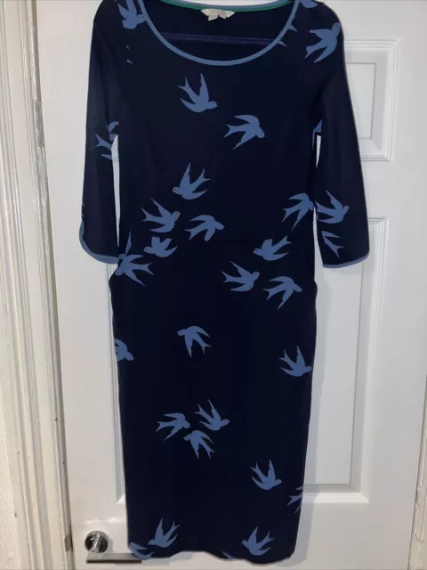 Boden Jessie Jersey Dress Navy & Light Blue Swallow Bird  Print UK 10 L Pockets