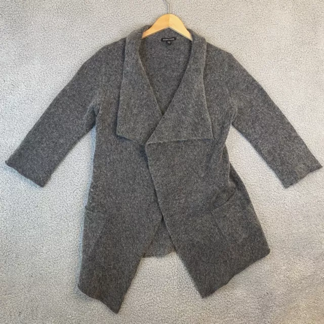 Eileen Fisher Mohair Blend Cardigan Knit Sweater sz Small Gray Open Front Pocket
