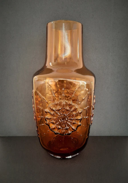 Vase Sur Pied En Verre Empoli - Couleur Ambrée Fumée - Style Italien Vintage - Très Bon état