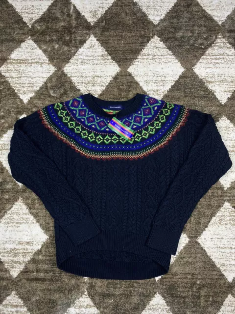 NWT Polo Ralph Lauren Unisex Kids Pullover Fair Isle Sweaters Size L 12-14 Black