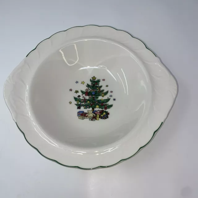 Nikko HAPPY HOLIDAYS Christmas Round Handled Vegetable Serving Bowl 11” EUC