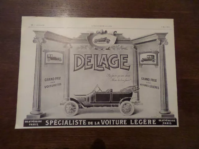 1919 Delage Pub 29.5 x 20.5 Advert Old Car Vintage Advert