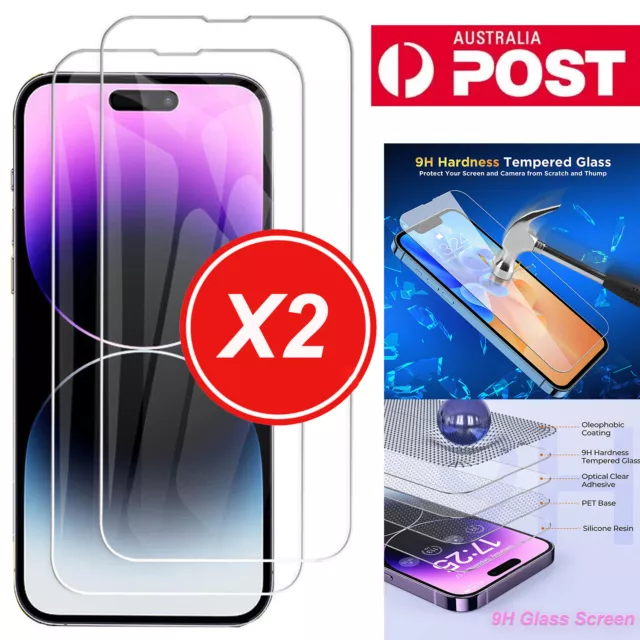 2Pack For iPhone 14 13 12 11 Pro Max Plus Tempered Glass Screen Protector Film