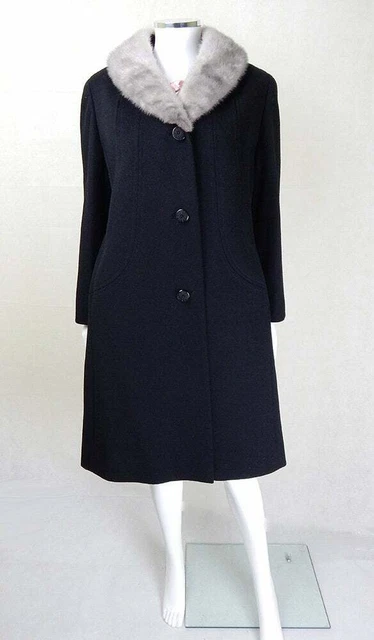 Cappotto anni '40 | originale vintage anni '40 finitura in pelliccia gormant cappotto di lana nera UK taglia 16