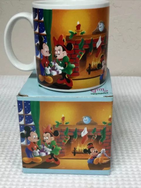 1987 Walt Disney Applause Mug Mickey Minnie Goofy Donald Daisy Happy Holidays