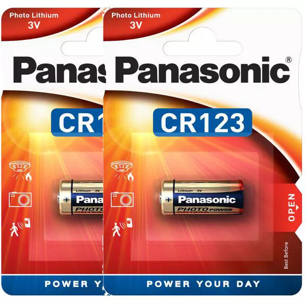 2 x Panasonic CR123 CR17345 CR123A Lithium Photo Batterie 3V im Blister