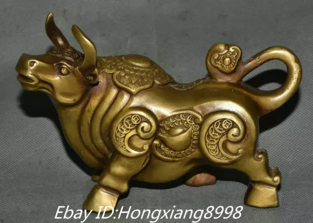 6" China Pure Bronze Fengshui Stronger Bull Cattle Ox Oxen Cow Animal Statue