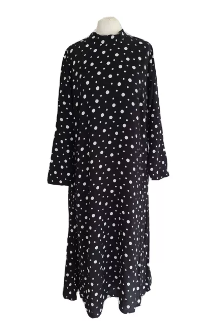 Abito M&S Collection donna nero a pois manica lunga midi a maniche lunghe. UK 16, EU 44