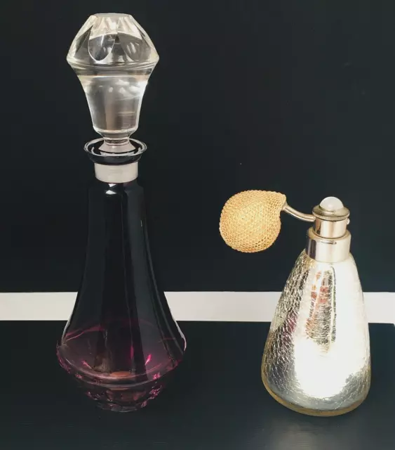 RARE 1960's DeVilbiss W. German Amethyst Perfume Bottle & Atomizer  8.75" tall