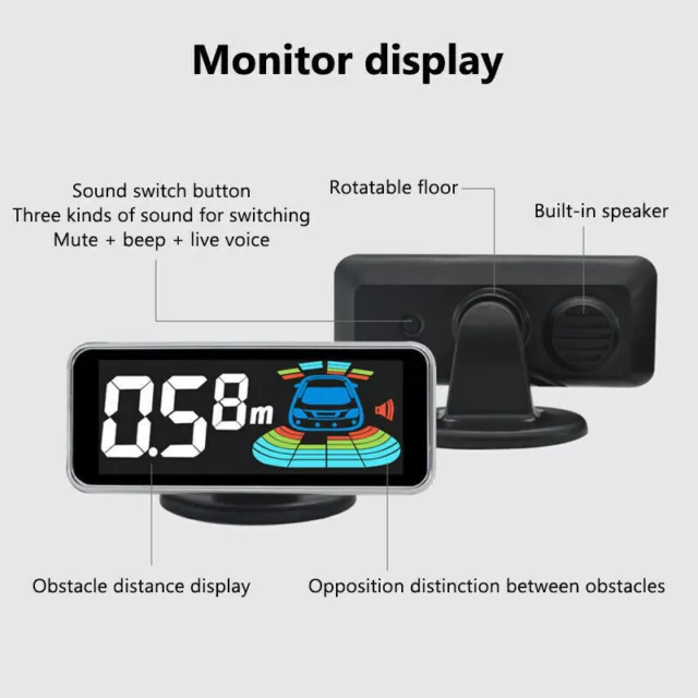 LCD-Parksensor-Kit mit 8 Sensoren Rückfahrradar-Alarm-Monitor-System Schwarz 2