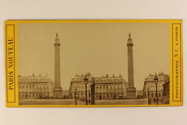 FRANCE PARIS Place Vendôme c1865 Photo N. C. Stereo Vintage Albumine