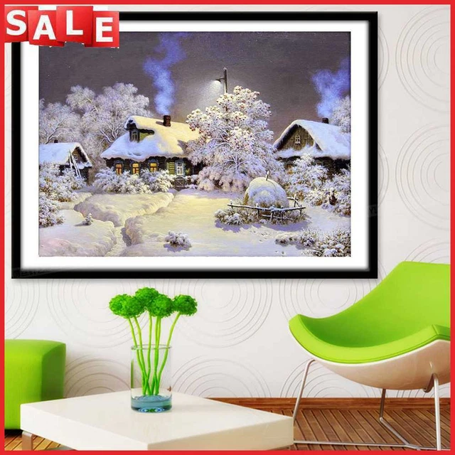 5D DIY Diamonds Drawing Handmade Snowhouse Landscape Picture Crystal Home Decor