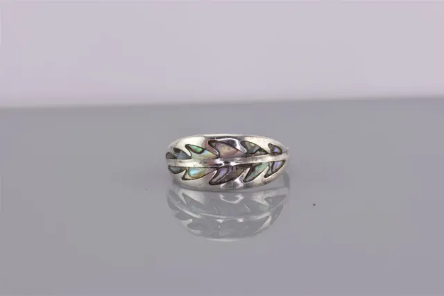 Taxco Sterling Silver Abalone Inlay Arrow Feather Band Ring Mex 925 Adj Sz: 7