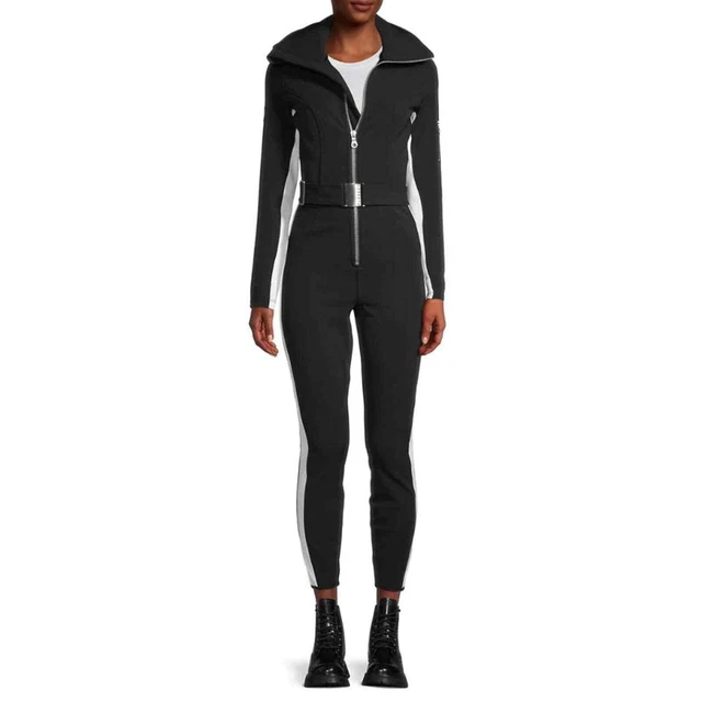 Cordova Ski Skinny Striped One Piece Suit Belted Black And White Size P