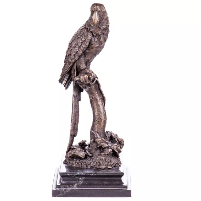 Bronzefigur Bronzestatue Bronze Skulptur Papagei auf Ast Marmorsockel