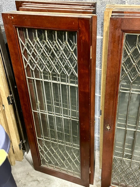 Antique Vintage 1920s Architectural Salvage Set of 11 Leaded Glass Cabinet Doors 3