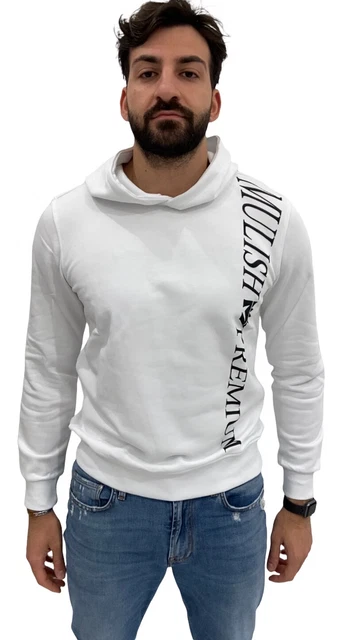 Felpa estiva uomo MULISH, bianca con cappuccio in misto cotone regular fit, -50%