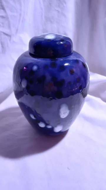 Ceramic Ginger Jar with Lid Handmade and Splatter Painted Blue and White Cottage