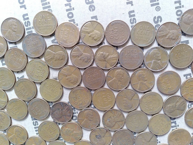 $6.84 copper one cent coins Lincoln Wheat penny lot 1940s pennies pounds P D S 9