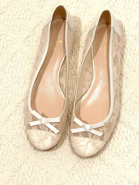 Kate Spade New York Banner Ivory/Lace Cream Nappa Leather Ballet Flats, sz 10