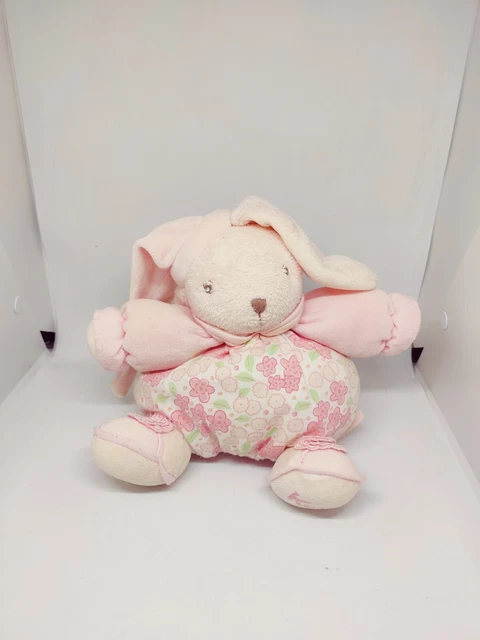 Doudou Peluche Lapin boule lilirose fleurs bonnet rose Kaloo