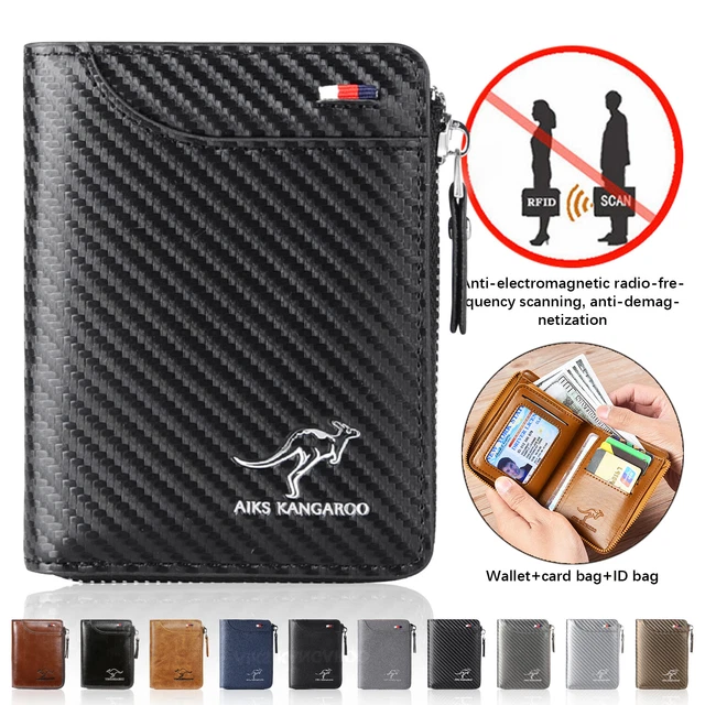 Credit Card Mens Purse RFID Blocking Leather Wallet  ID Holder Zipper Waterproof