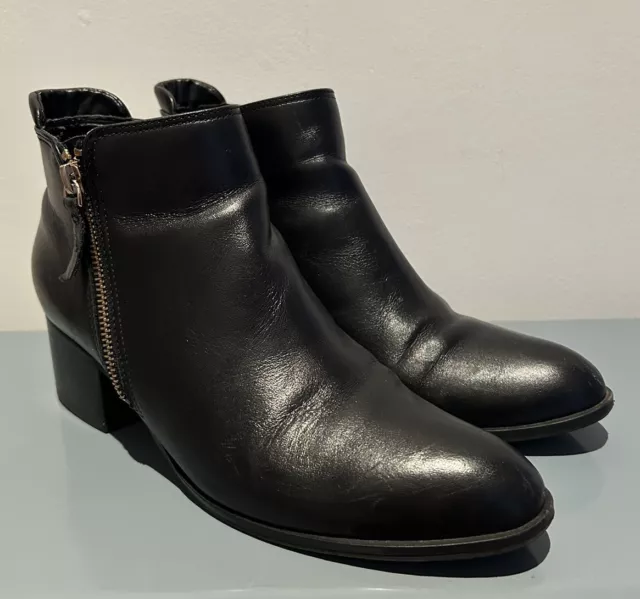 Womens Dune Black Leather Ankle Boots Size Uk 5 Eu 38.