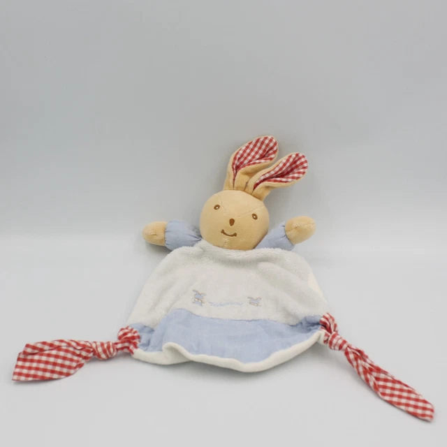 Doudou plat lapin beige blanc bleu vichy rouge TAKINOU - 26653