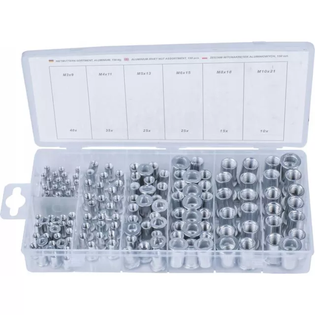 KIT SET ASSORTIMENTO DADI RIVETTI ALLUMINIO DADO 150pz M3-M4-M5-M6-M8-M10