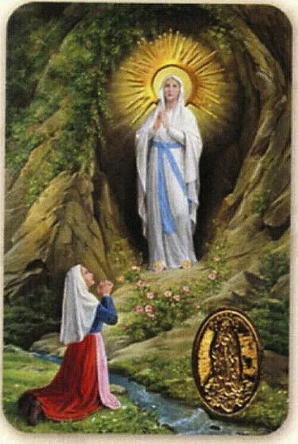 Postal Laminada Punzón Con Oración Notre Dame de Lourdes