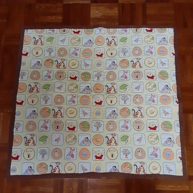 Vintage Winnie the Pooh Baby Quilt Blanket 35 x 33 Handmade Blue Reverse