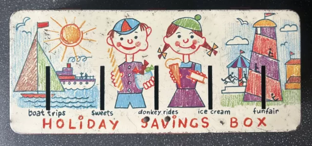 Vintage 'Holiday Savings Box' Thrift Tin For Children c. 1960's