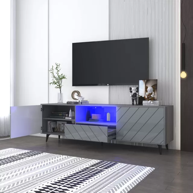Mid Century Modern TV Stand LED Light Entertainment Center Media Console to 80" Mid Century Modern TV Stand LED Light Entertainment Center Media Console to 80"