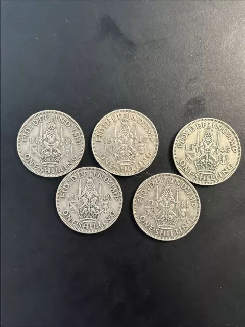 5X British One Shilling 1939-45 Copper-nickel Coin George VI Scotish Crest