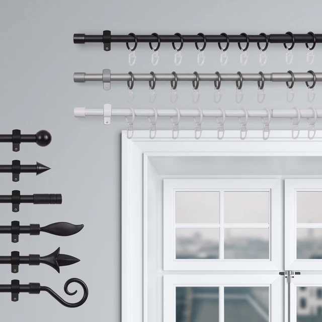 19 Mm Gardinenstange Eson Casa Vorhangstange Ausziehbar 120-210 Cm – Metall, 19 Mm, Mit Kugelenden, Für Ösenvorhänge, Verdunkelung, Schwarz