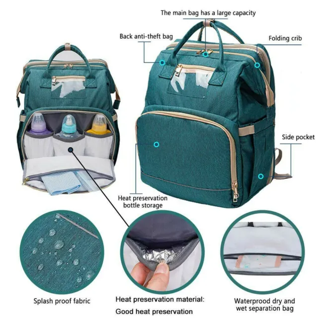 3 in 1 Travel Diaper Bag Backpack, Baby Portable Crib, Bassinet bed Changing Mat