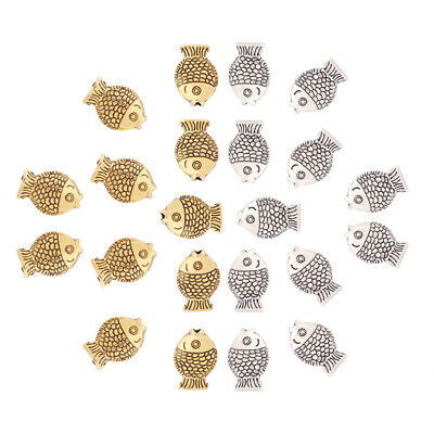 50pcs Silver/Gold Tone 3D Fish Spacer Beads Charms 2 Sided for Jewellery Making