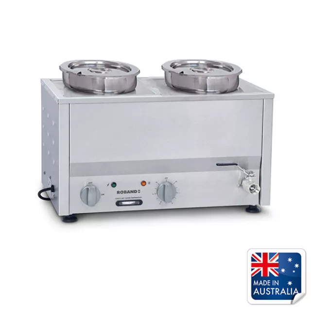 Bain Marie Hot 1/1 Size with 2x 7.25L Round Pots Roband Soup & Sauce Warmer