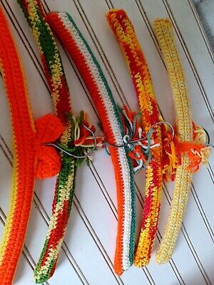 4 Vintage Old  Hand Crocheted / Knitted Wooden Coat Hangers Multicolor Orange 2