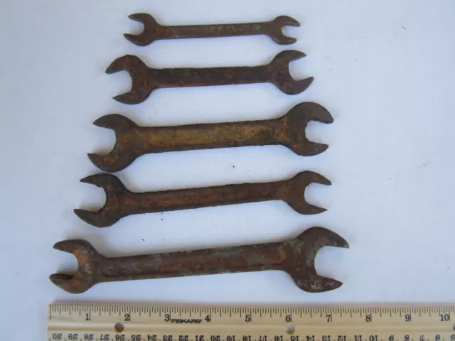 (Lot of 5) Vintage Antique OPEN-END WRENCHES 3/8" to 7/8" Drop Forged USA [Z80f]