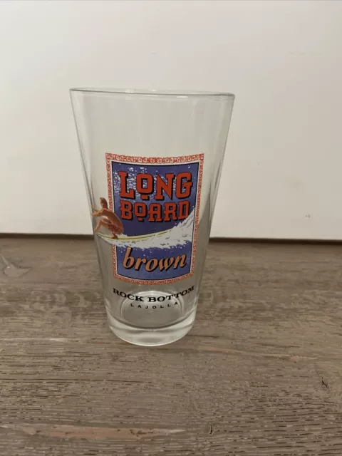 VTG Long Board Brown Ale Rock Bottom Brewery La Jolla Beer Pint Glass