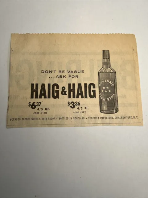 Vintage 1963 Detroit Newspaper Print Ad Haig 5 Star Whisky Scotland