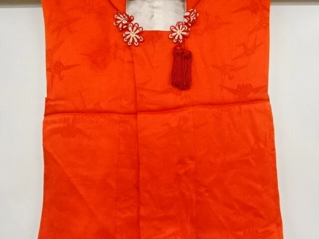 37445# Japanese Kimono / Antique Hifu For Girls / Woven Origami Crane