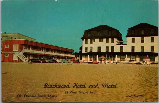 Old Orchard Beach, Maine Postcard "Beachwood Hotel and Motel" 1950s Cars Unused