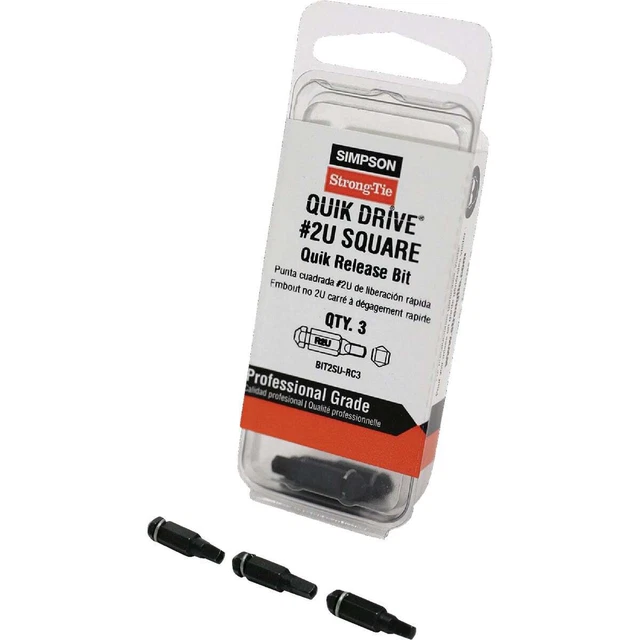 Quik Drive Undersized Square Recess #2 Screwdriver Bit Pack BIT2SU-RC3 Quik