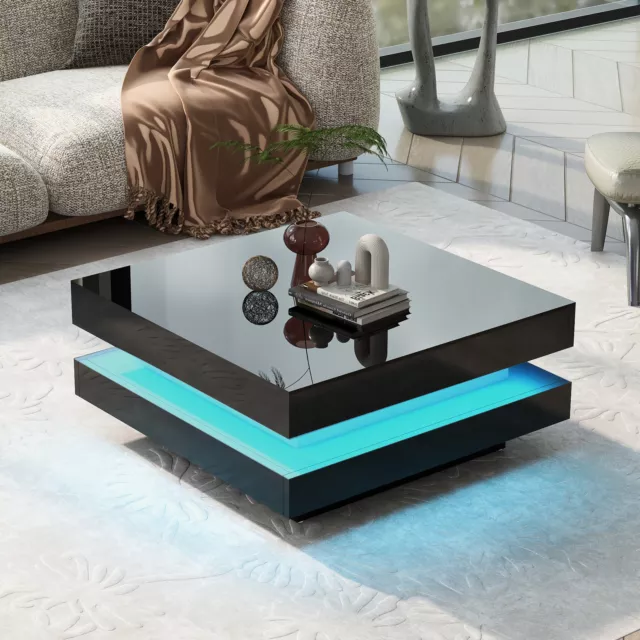 High Gloss Coffee Table Center Cocktail Table with LED Lights For Living Room