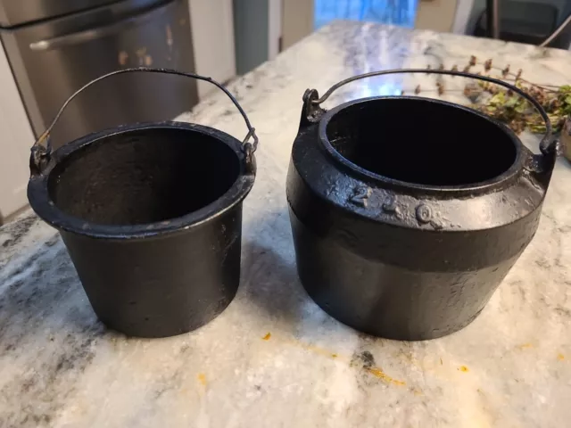 Antique No 2-0 Cast Iron Glue Melting Pot Double Boiler set Gate Marked